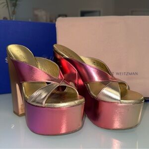 Stuart Weitzman Pink and Gold Platform Sandals